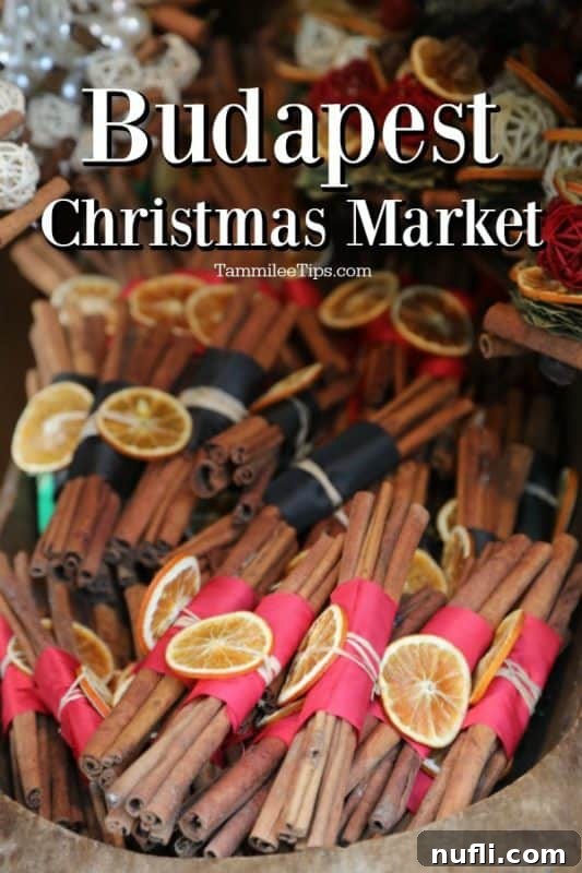 Budapest Christmas Market over bundles of cinnamon and dried oranges