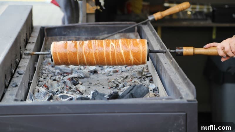 Chimney cake cooking over fire