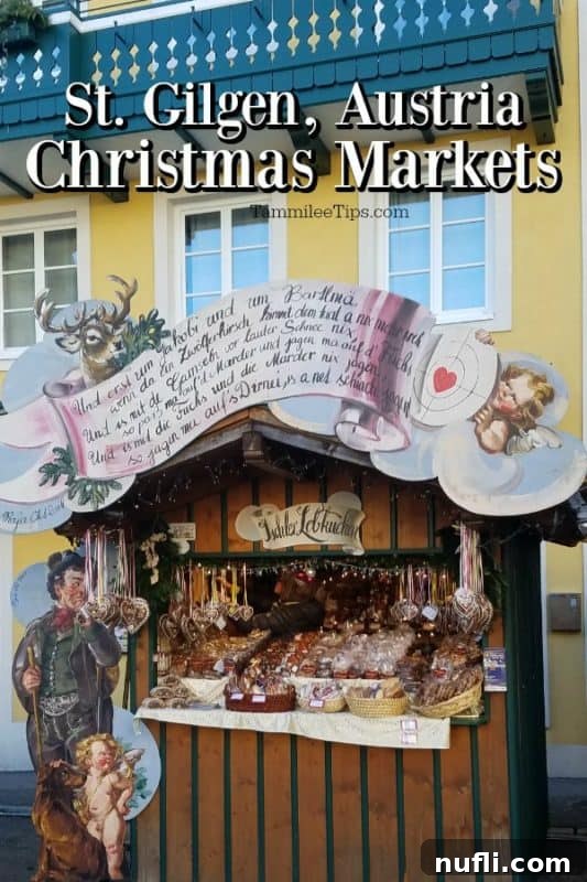 St Gilgen Austria Christmas Market over a xmas market stand with festive decorations
