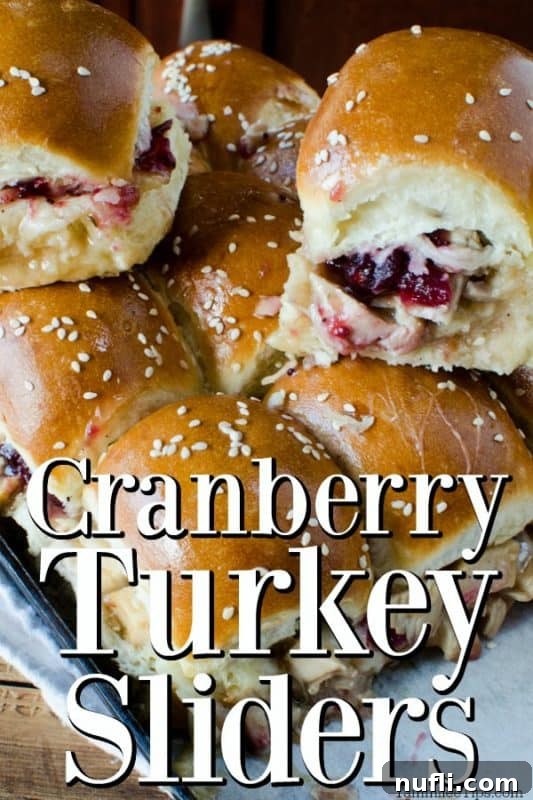 Delicious Cranberry Turkey Sliders arranged on a serving platter, ready to be enjoyed.