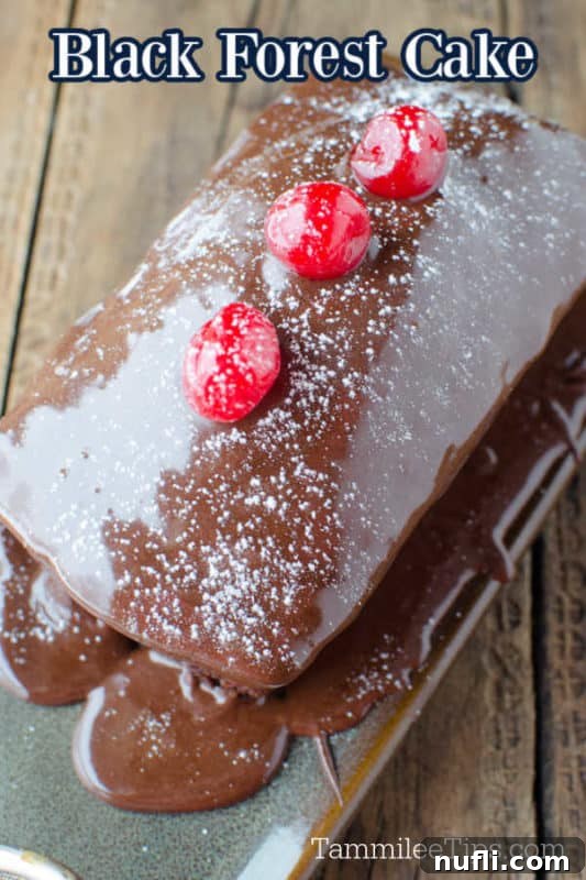 Black Forest Cake text over a mini cake with cherries on top, suggesting a delicious, easy-to-make dessert