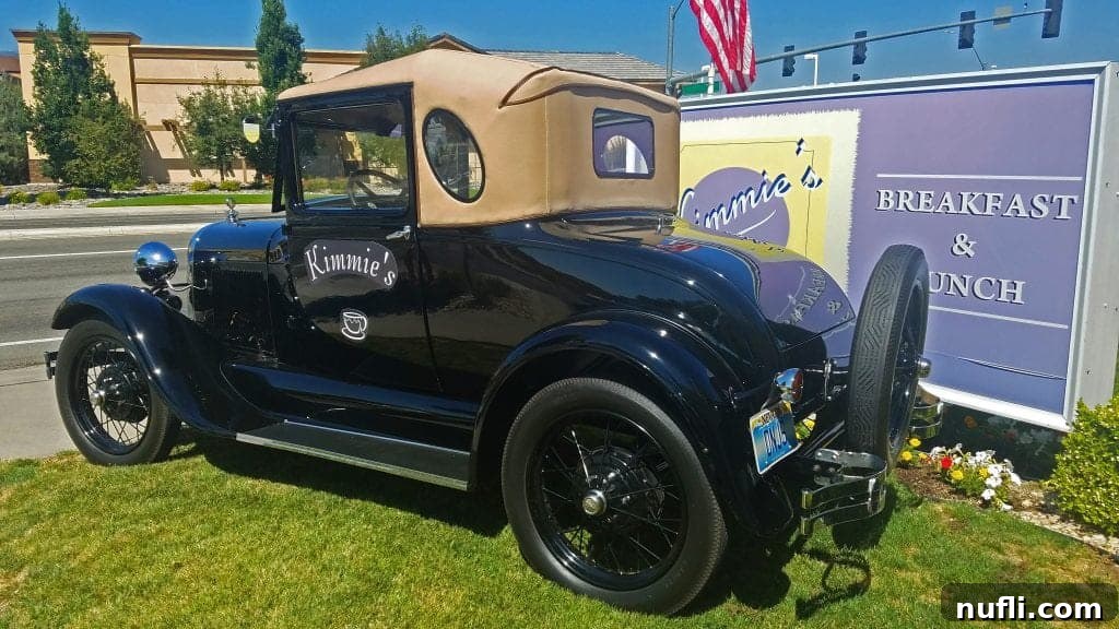 Hot August Nights Reno: The Classic Car Extravaganza 4 Kimmie's breakfast historic car in front of the sign