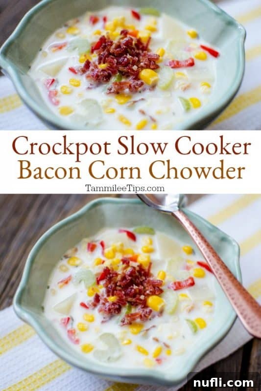 Crockpot Bacon Corn Chowder Recipe is so good! Great easy slow cooker soup recipe you will love!
