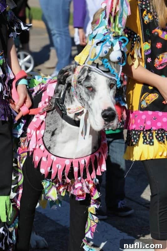 great dane dressed in a mardi gras costume 