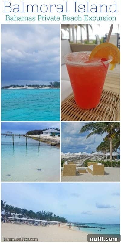 Balmoral Island Bahamas Private Beach Excursion! A great cruise excursion when traveling to Nassau Bahamas, featuring beach umbrellas and clear water