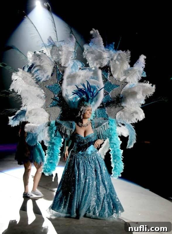 woman wearing a turquoise and white mardi gras outfit