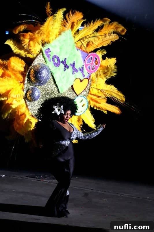 foxy sign on a mardi gras outfit 