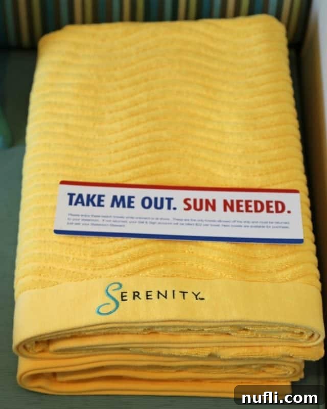 Serenity deck with bright yellow towels, a tranquil adult-only area on Carnival Sunshine