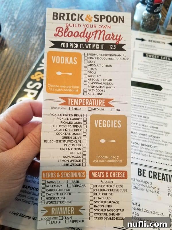 Orange Beach and Gulf Shores Must Try Restaurants 43 Brick and Spoon Bloody Mary Menu