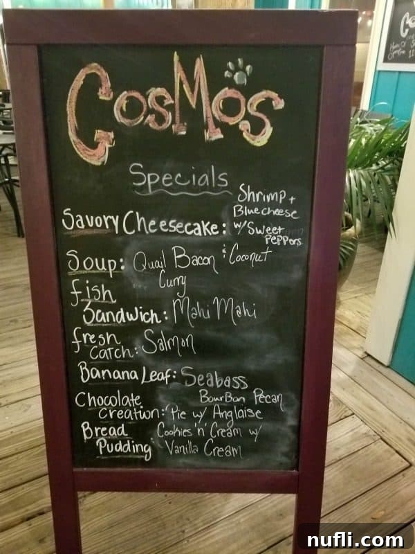 Orange Beach and Gulf Shores Must Try Restaurants 48 Cosmos Menu Sign