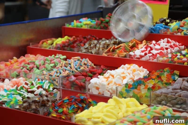 Mahane Yehuda Market Jerusalem's Culinary Soul 13 An array of colorful gummy candies neatly stacked on a shop shelf