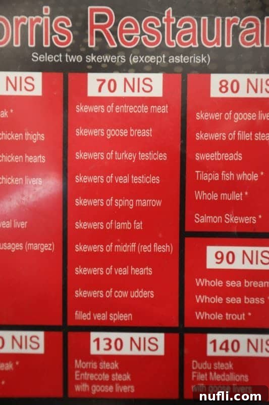 Mahane Yehuda Market Jerusalem's Culinary Soul 17 A menu board for skewered foods, offering various grilled options