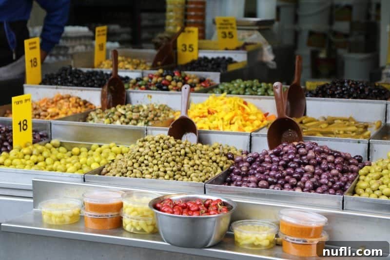 Mahane Yehuda Market Jerusalem's Culinary Soul 26 An extensive collection of olives in large bins, accompanied by scoops for selection