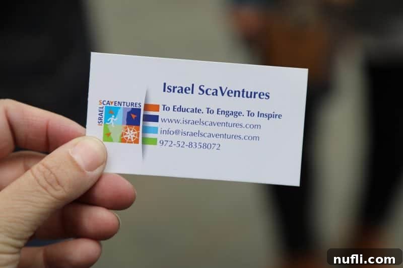 Mahane Yehuda Market Jerusalem's Culinary Soul 6 Israel ScaVentures business card, featuring contact information for guided tours