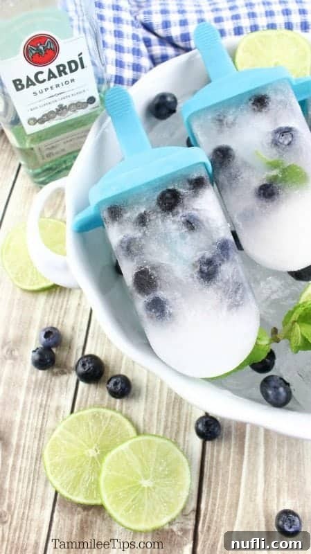 Refreshing Boozy Blueberry Mojito Popsicles for summer enjoyment