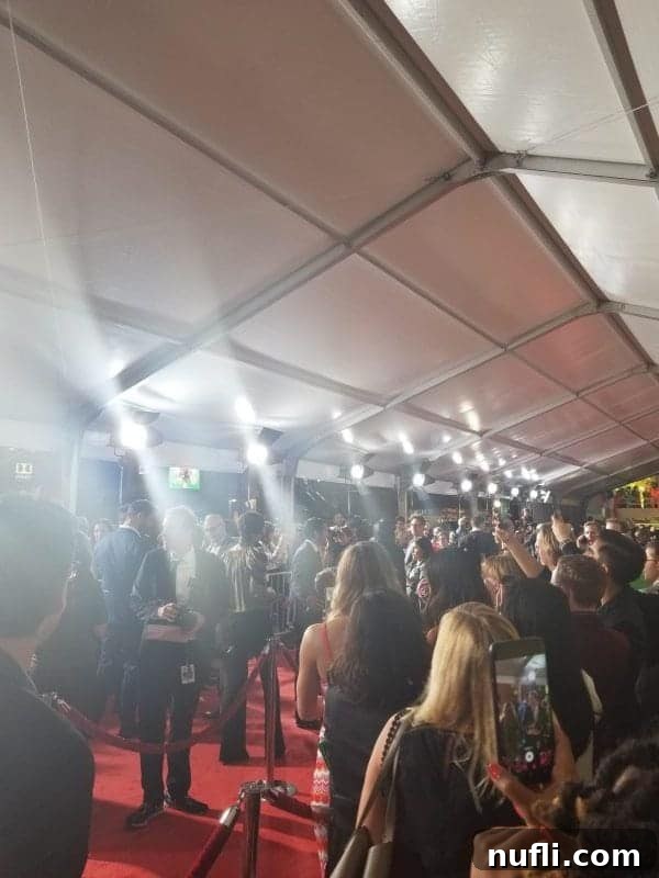 More people navigating the radiant red carpet at the Thor Ragnarok premiere, vibrant and bustling
