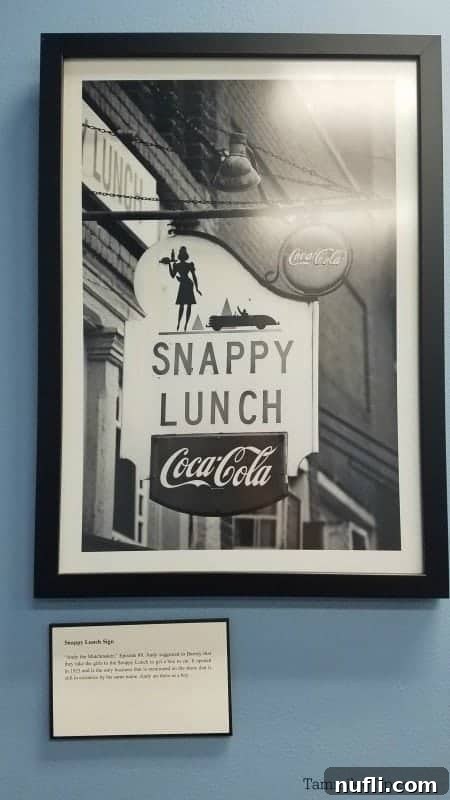 Snappy Lunch sign advertising its famous pork chop sandwich in downtown Mount Airy