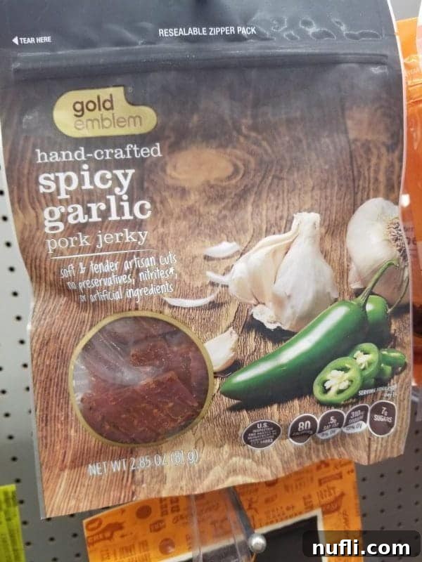 Beyond Prescriptions: Amazing Gifts and Stocking Stuffers at CVS 17 A package of Spicy Garlic pork jerky, a flavorful and robust snack for those who enjoy savory treats.