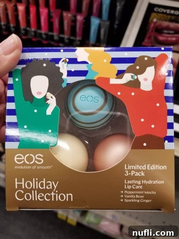 Beyond Prescriptions: Amazing Gifts and Stocking Stuffers at CVS 25 The festive EOS holiday collection of lip balms, known for their unique spherical design and moisturizing properties.