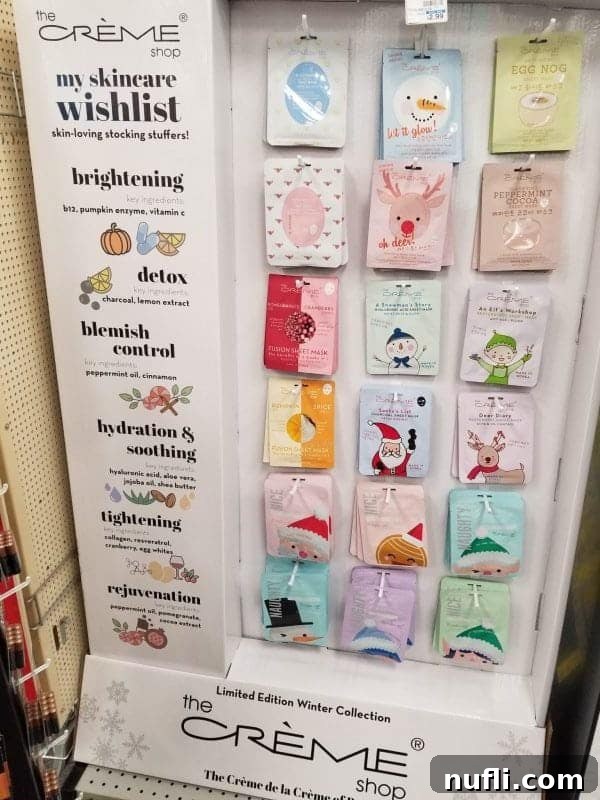 creme shop skincare with holiday designs on display 