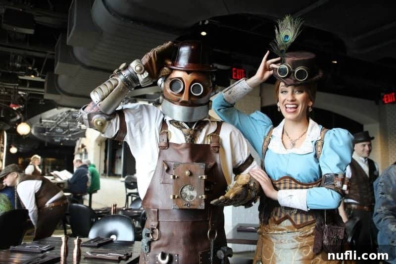 Toothsome Chocolate Emporium at Universal CityWalk 3 Professor Doctor Penelope Tibeaux-Tinker Toothsome and her robot companion Jacques, characters at Toothsome Chocolate Emporium.