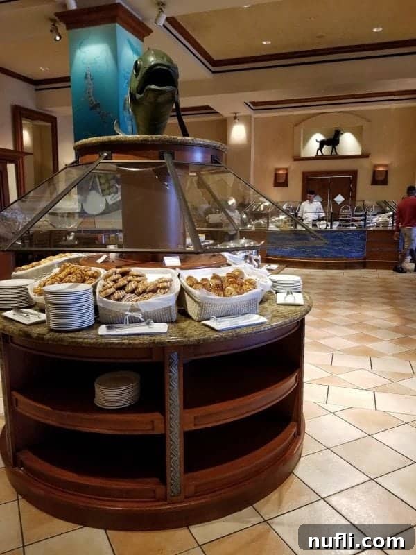 Fish over a counter filled with food