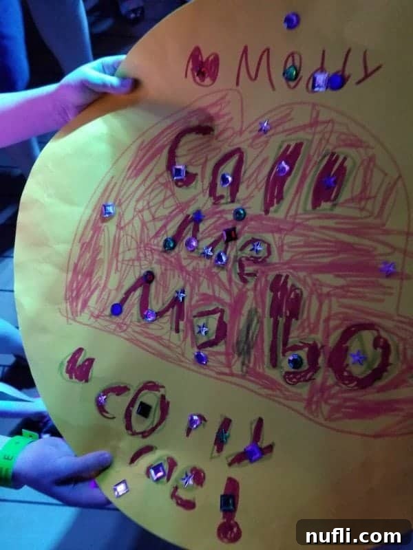 A handmade sign by a child at a concert asking Carly Rae Jepsen to 'Call Me Maybe', showcasing fan engagement.
