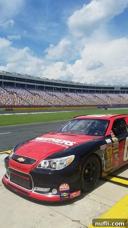 Red nascar at Charlotte Motor Speedway nascar track