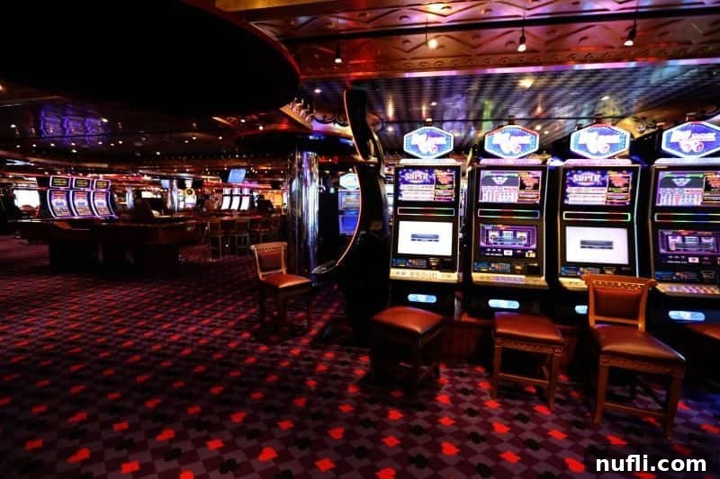 Rows of exciting slot machines, inviting guests to try their luck.