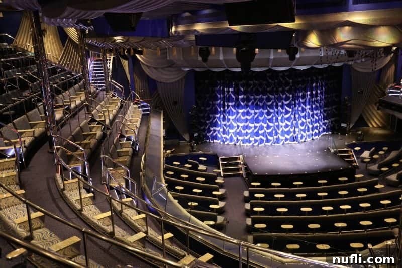 Carnival splendor theater viewed from the second floor, showcasing its grand design.
