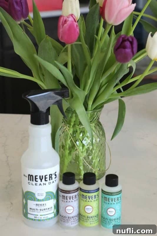 Tulips with Mrs Meyers Clean Day products 