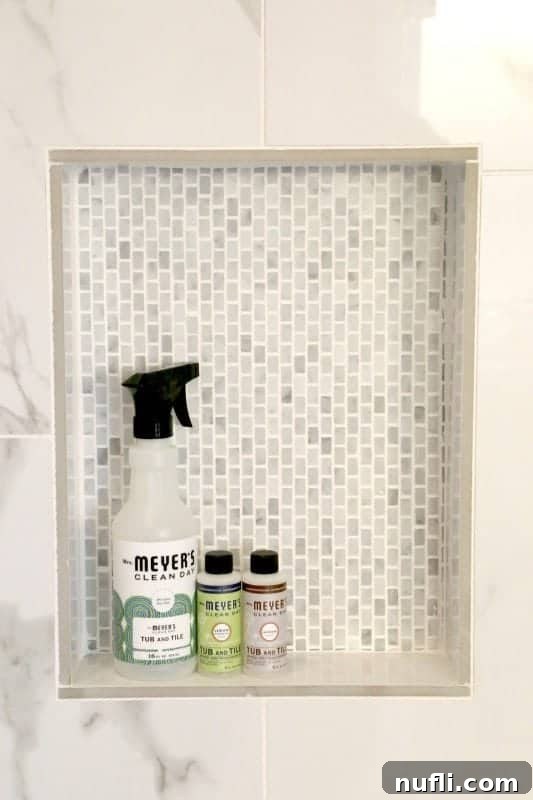 Shower alcove with Mrs Meyers Clean Day products 