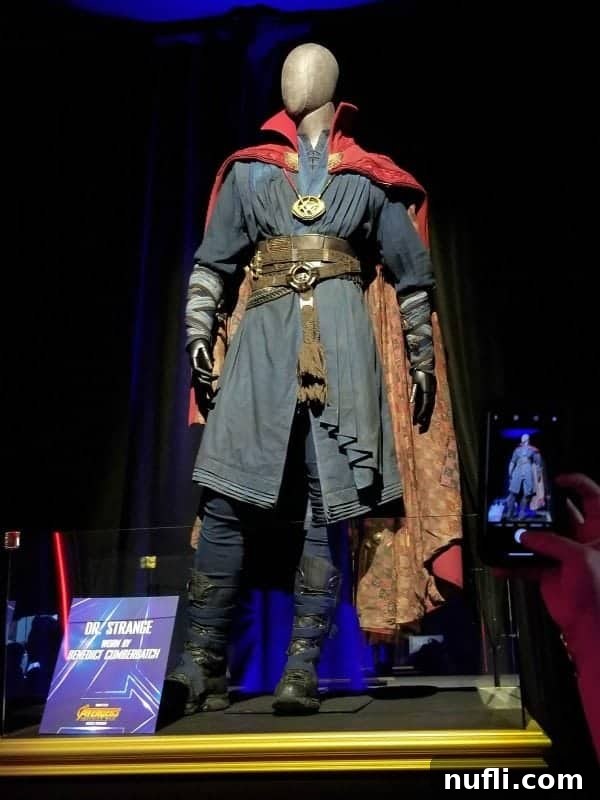 The mystical Dr. Strange costume from Marvel's Doctor Strange, showcasing the Eye of Agamotto and Cloak of Levitation.