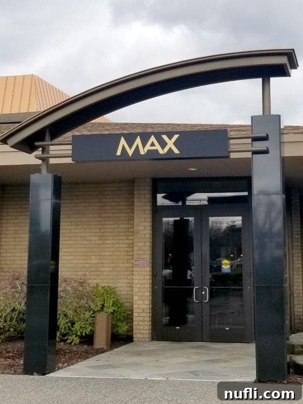 Max sign over a walkway to two doors