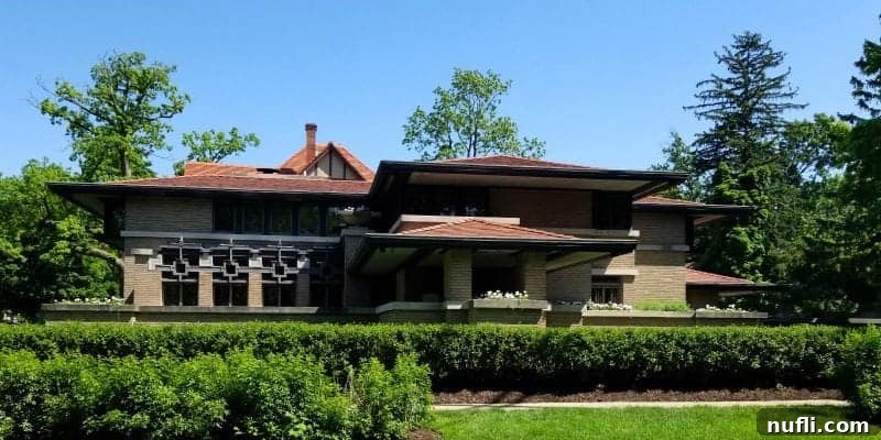 Exterior of the Meyer May House, a Frank Lloyd Wright masterpiece
