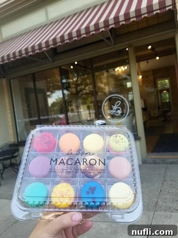 Box of colorful macarons