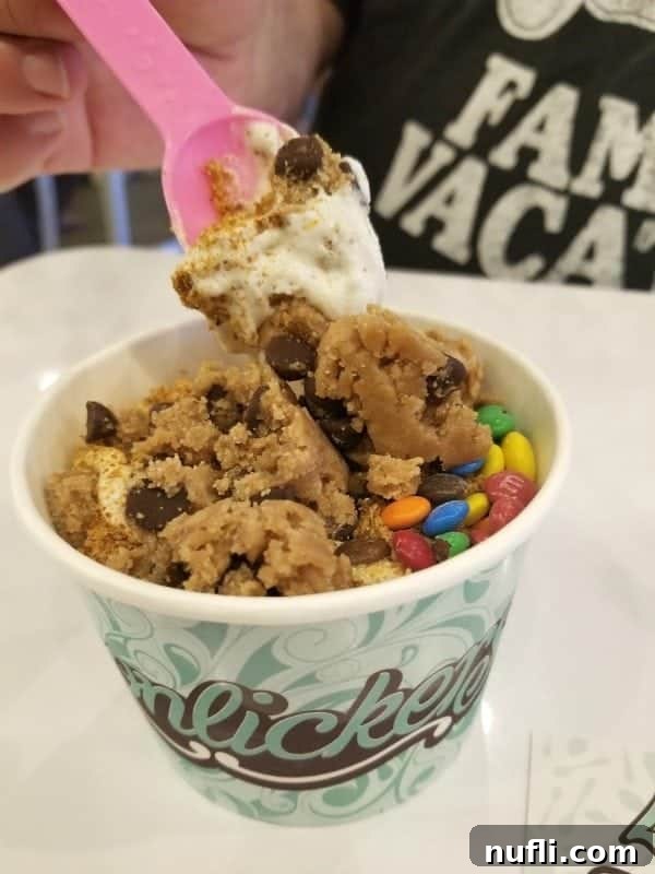 Cookie dough sundae with whipped cream and chocolate sauce