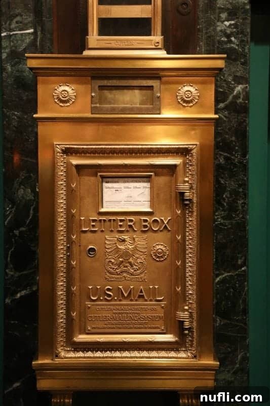 Historic letter box for US mail on the wall, adding a touch of vintage charm