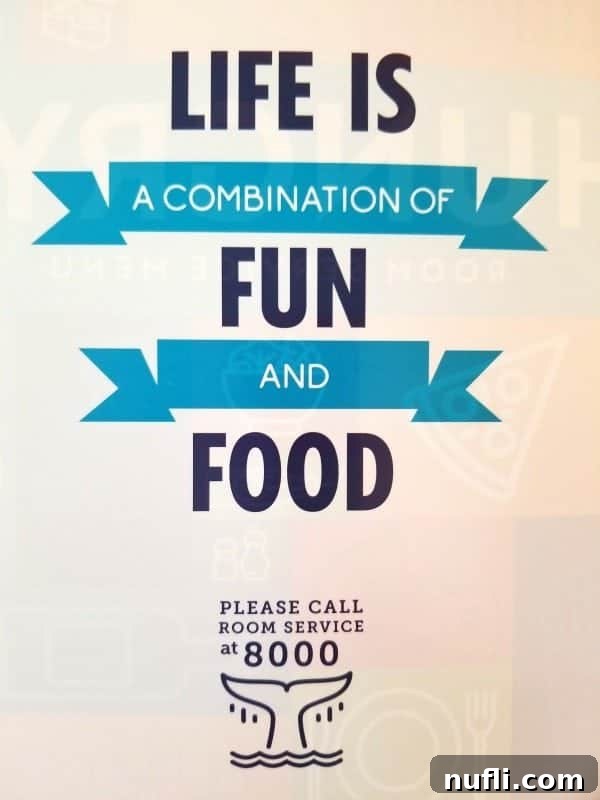 A detailed view of the Carnival Horizon room service menu, showing various dining options available to guests for in-cabin enjoyment.