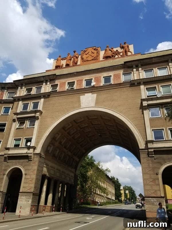 Ostrava's Vintage Wheels Adventure 12 Historic building displaying USSR symbols and communist-era regalia in Ostrava