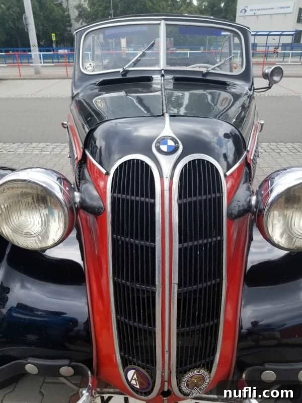 historic bmw car in red and black 