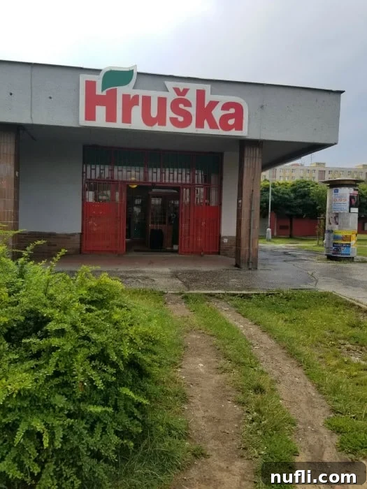The Real Cost of Groceries in the Czech Republic 2 Hruska sign over the entrance to a grocery store in Czechia