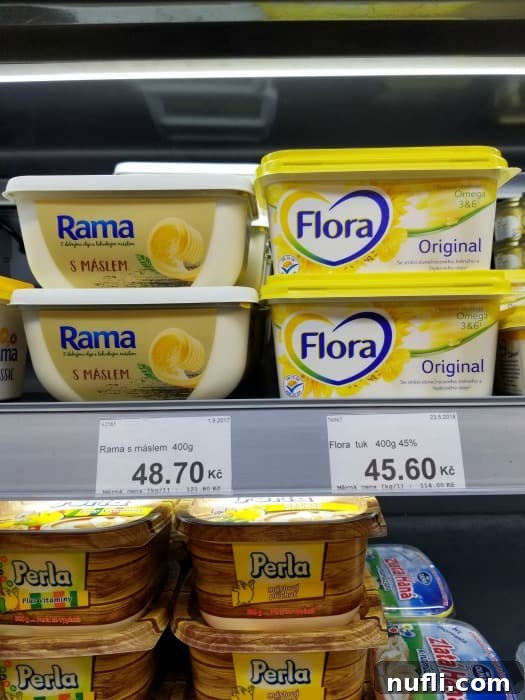 The Real Cost of Groceries in the Czech Republic 9 Rama and Flora butter in the grocery store