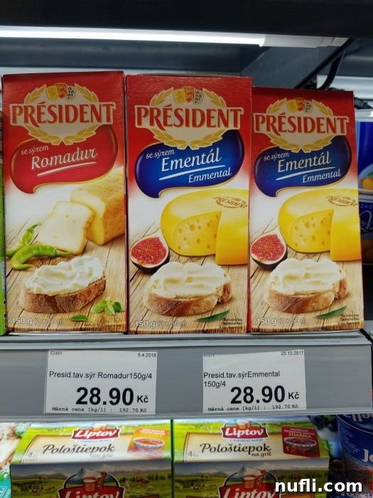 The Real Cost of Groceries in the Czech Republic 10 President Emental cheese boxes in the grocery store