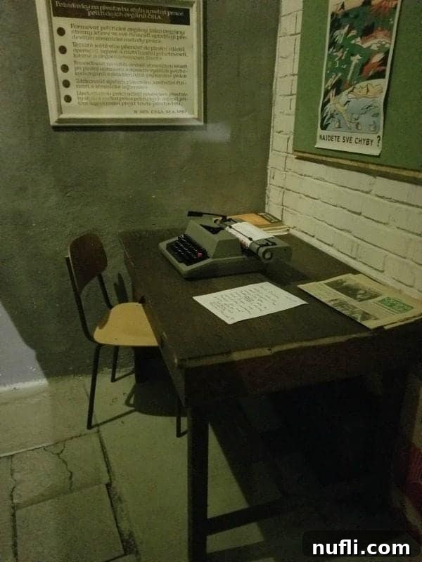 desk with typrewriter and papers in the nuclear war bunker 