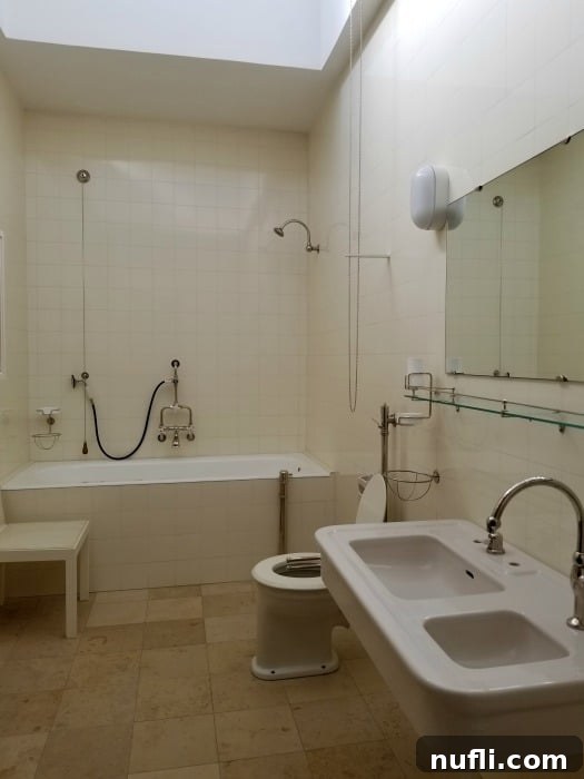 Villa Tugendhat Brnos Modernist Marvel 6 bathroom with double sink, toilet, and bathtub with shower attachment