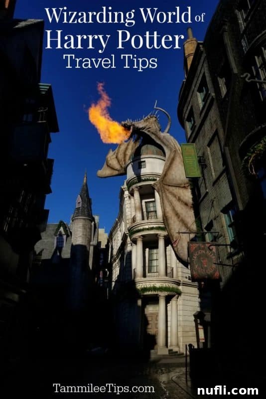 Wizarding world of harry potter over the dragon blowing flames in diagon alley