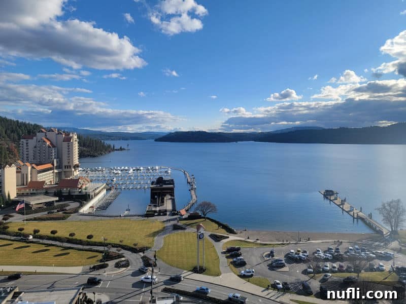 looking over the lake with cda resort on the side of the photo