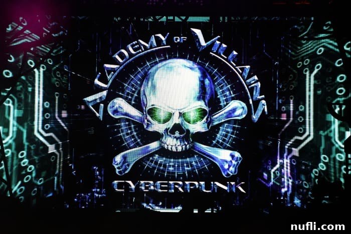 Academy of Villains cyberpunk sign 