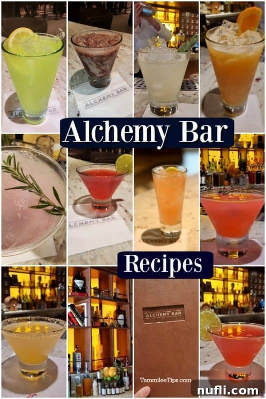 Multiple cocktail photos from the Carnival Cruise Alchemy Bar